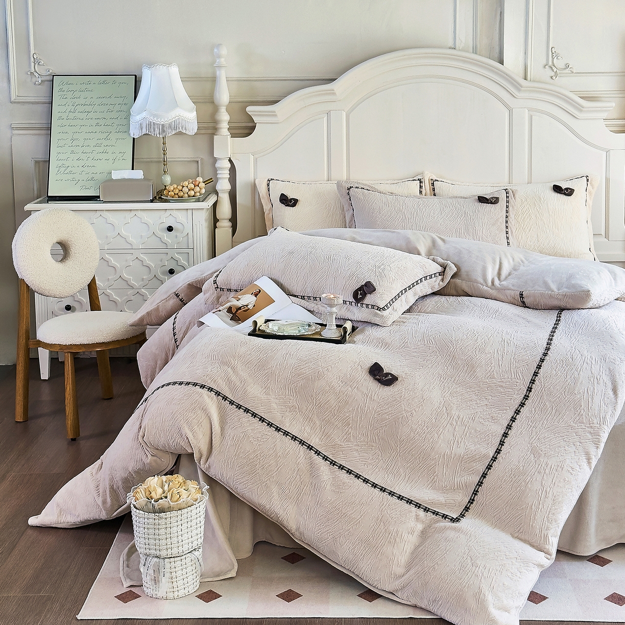 91家纺网 家纺一手货源 找家纺 北纬27度 2025新款极简小轻奢牛奶绒四件套-烟雨星云 烟雨星云-奶咖