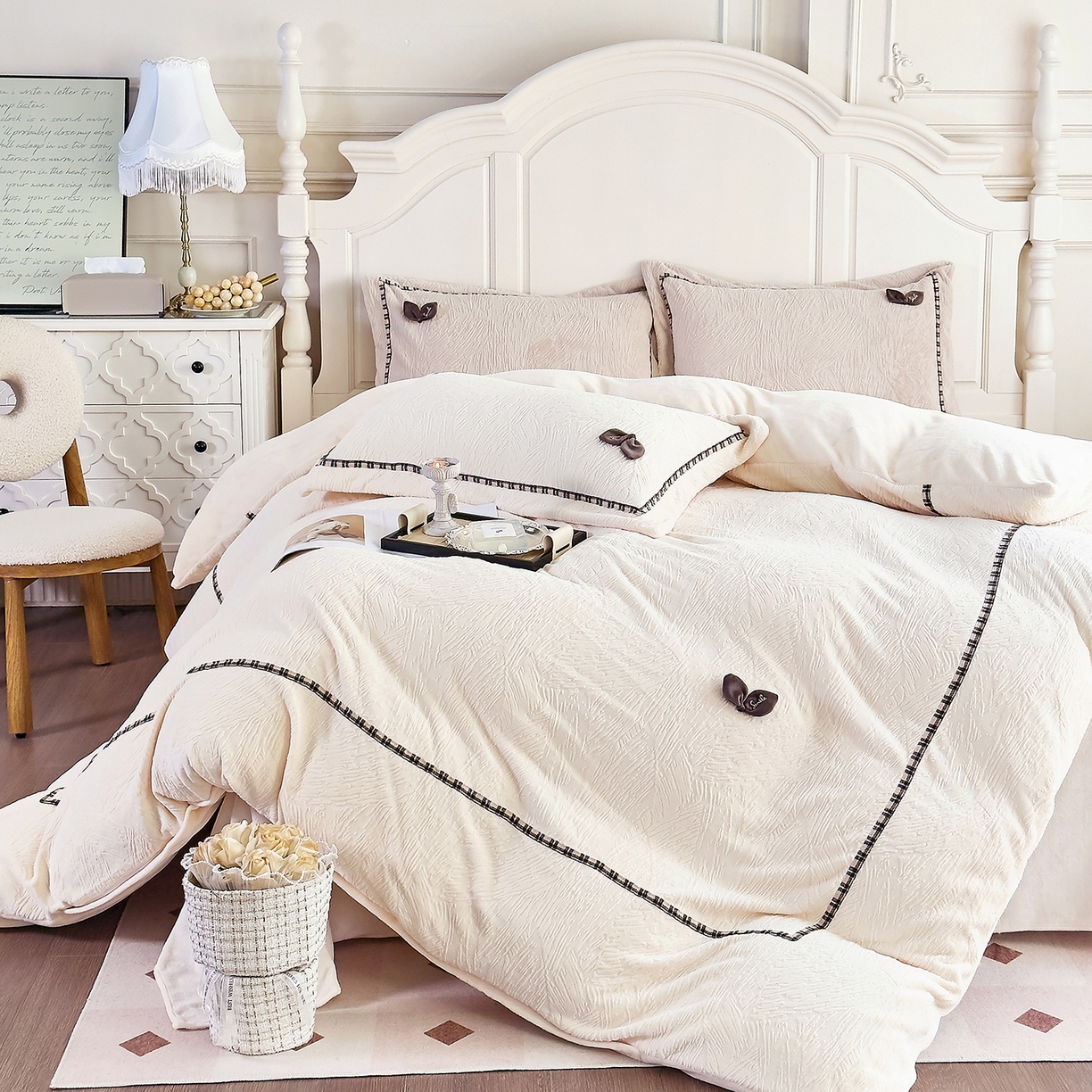 91家纺网 家纺一手货源 找家纺 （总）北纬27度 2025新款极简小轻奢牛奶绒四件套-烟雨星云