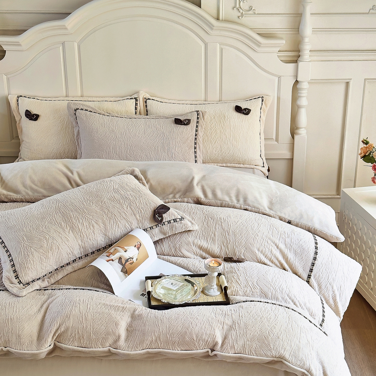 91家纺网 家纺一手货源 找家纺 北纬27度 2025新款极简小轻奢牛奶绒四件套-烟雨星云 烟雨星云-奶咖