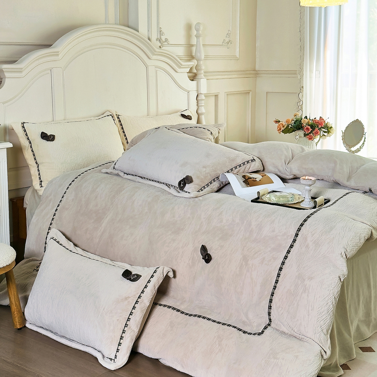 91家纺网 家纺一手货源 找家纺 北纬27度 2025新款极简小轻奢牛奶绒四件套-烟雨星云 烟雨星云-奶咖