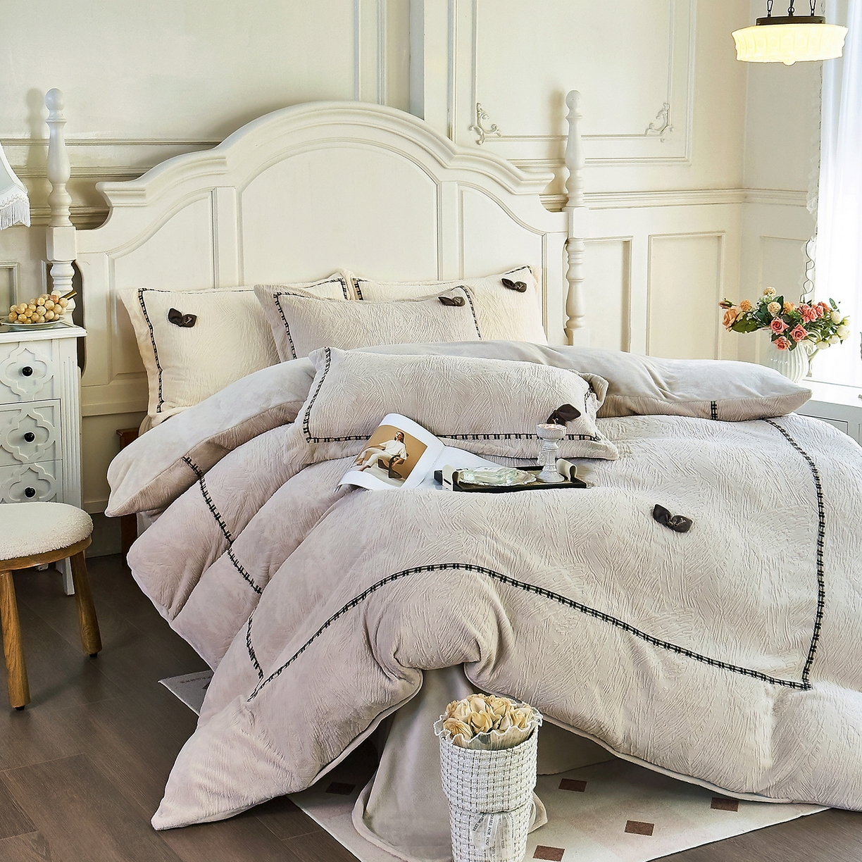 91家纺网 家纺一手货源 找家纺 北纬27度 2025新款极简小轻奢牛奶绒四件套-烟雨星云 烟雨星云-奶咖