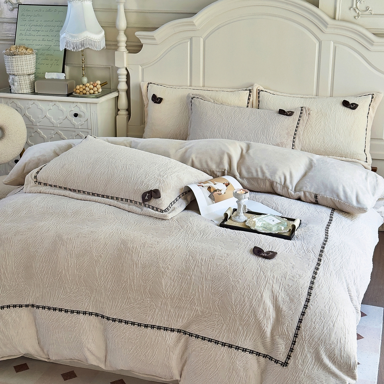 91家纺网 家纺一手货源 找家纺 北纬27度 2025新款极简小轻奢牛奶绒四件套-烟雨星云 烟雨星云-奶咖