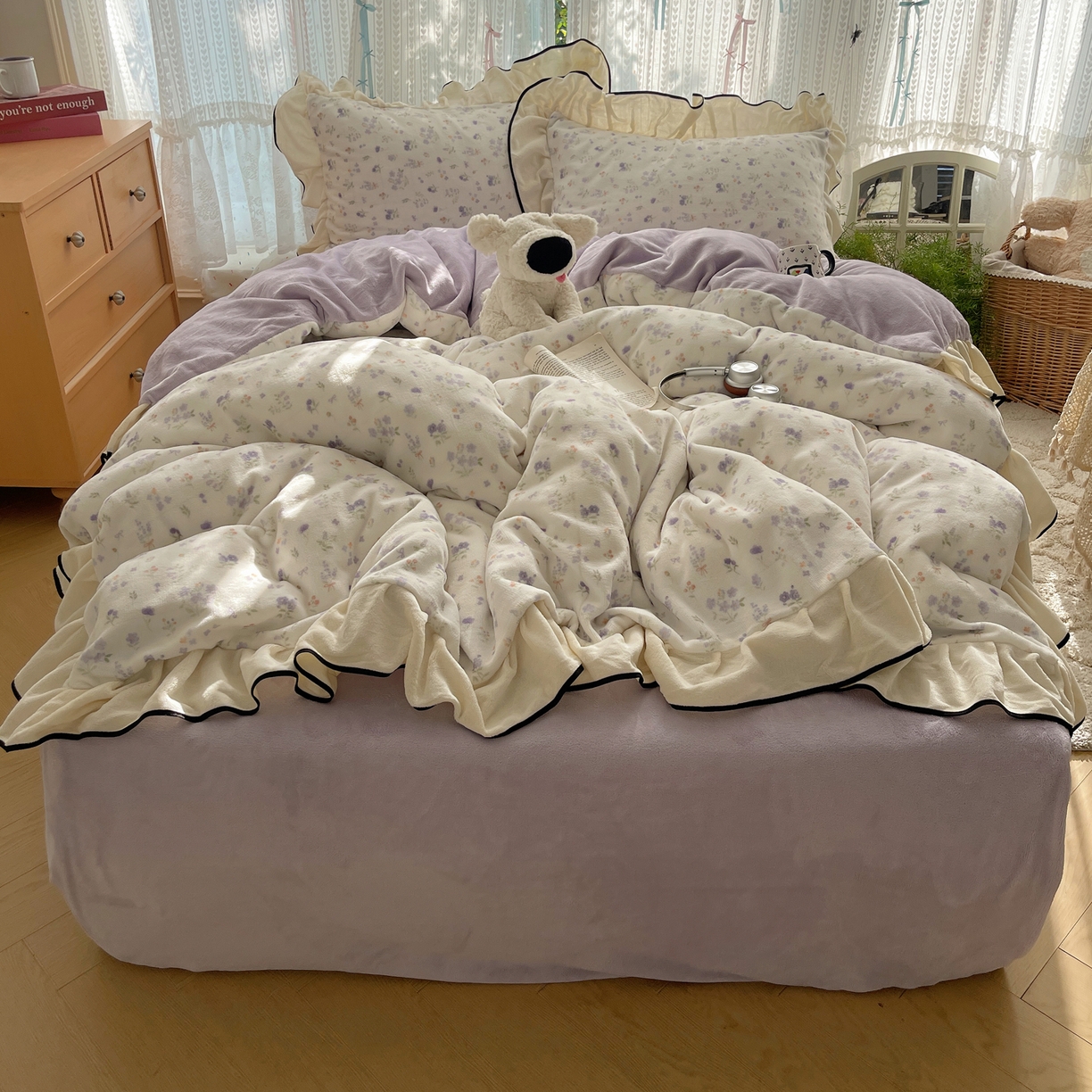 91家纺网 家纺一手货源 找家纺 （总）桃子家居 2025新款A类法式复古碎花牛奶绒韩版花边工艺加厚牛奶绒四件套