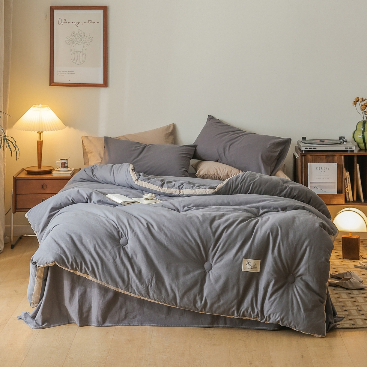 91家纺网 家纺一手货源 找家纺 雯雨家纺 2025新款里外全棉新疆棉花被被子被芯 高级灰