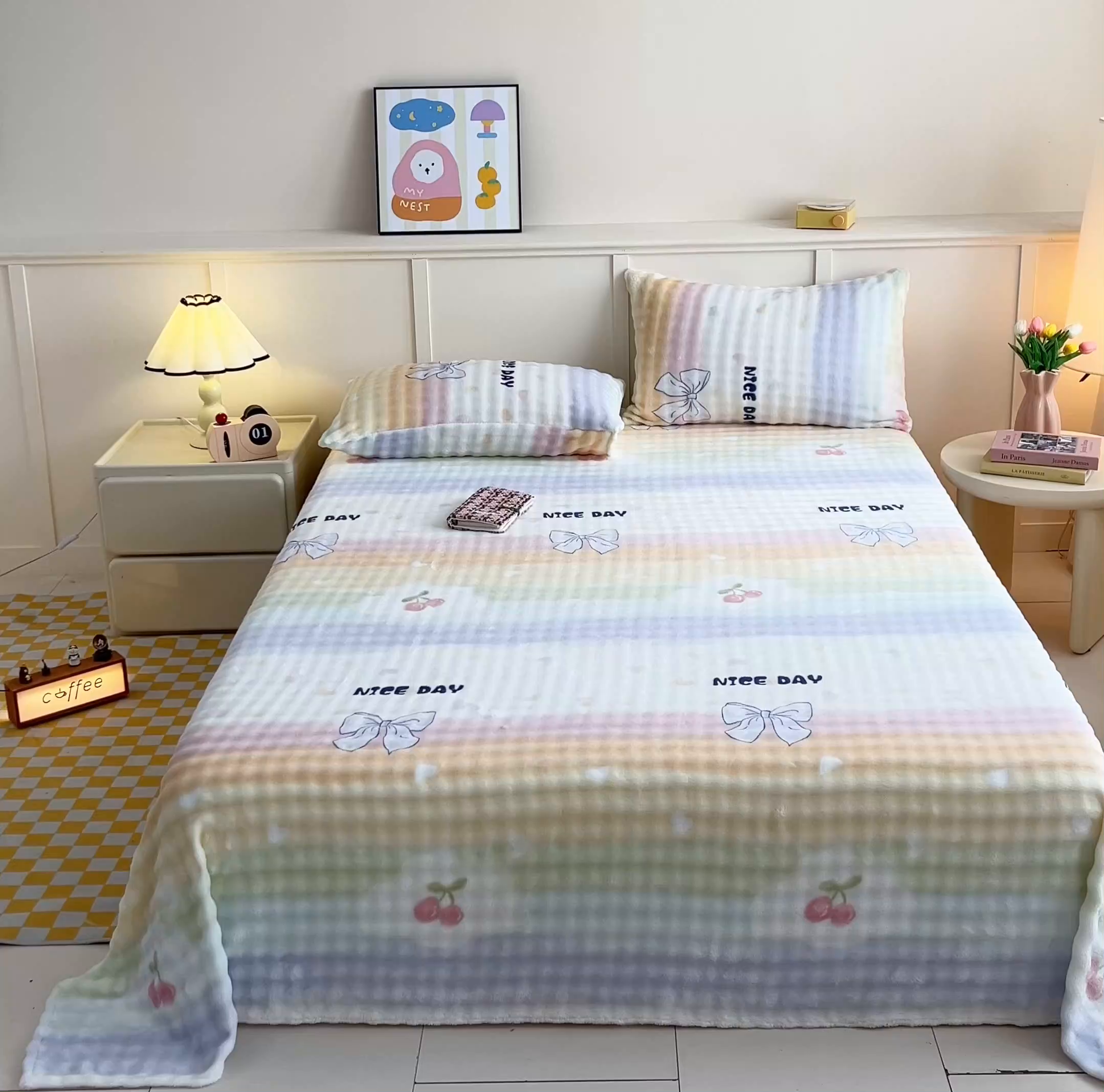 91家纺网 家纺一手货源 找家纺 （总）爱屋及屋2025新款高克重牛奶绒泡泡绒印花床单单件冬季保暖毛绒毯子绒床单子三件套