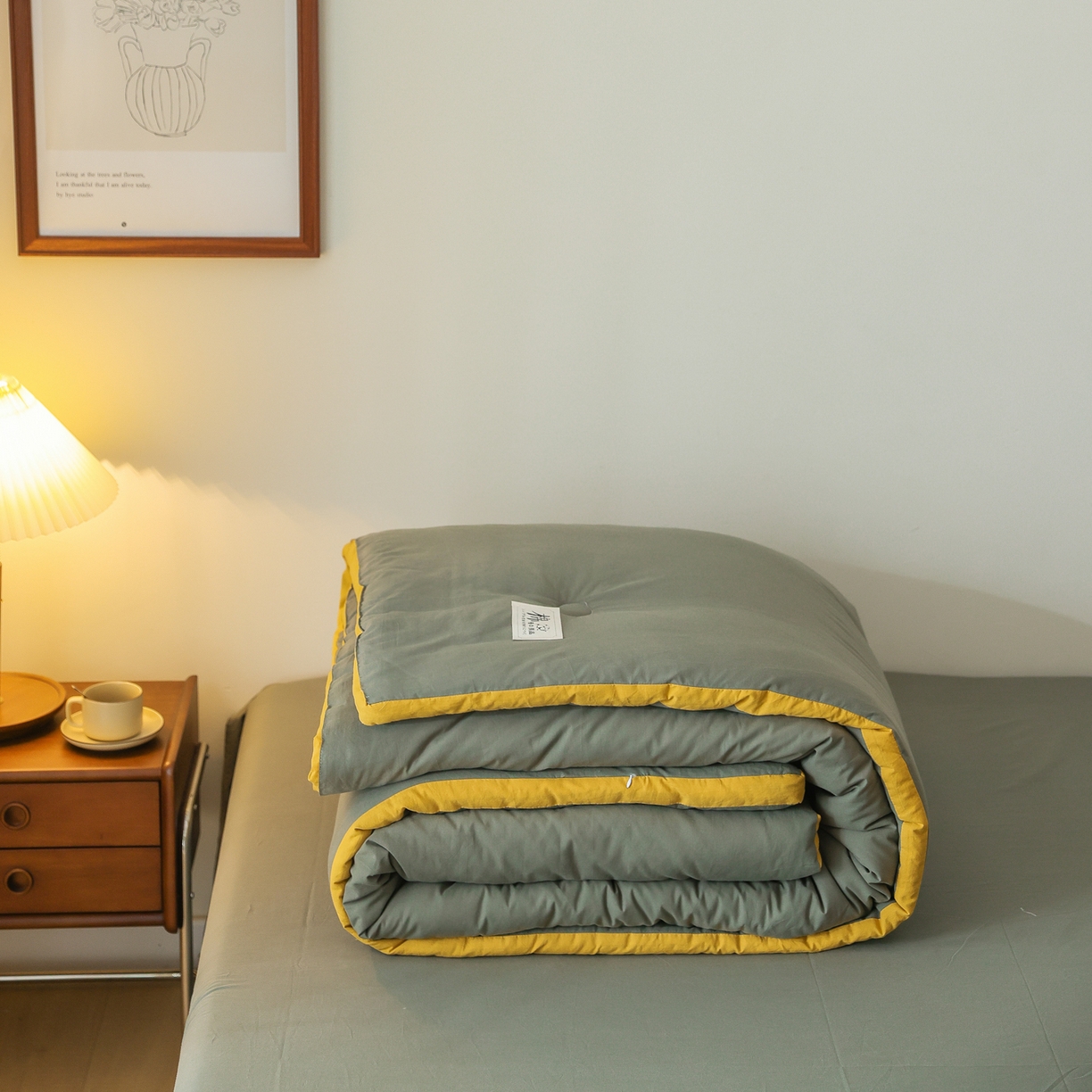 91家纺网 家纺一手货源 找家纺 雯雨家纺 2025新款里外全棉新疆棉花被被子被芯 军绿黄