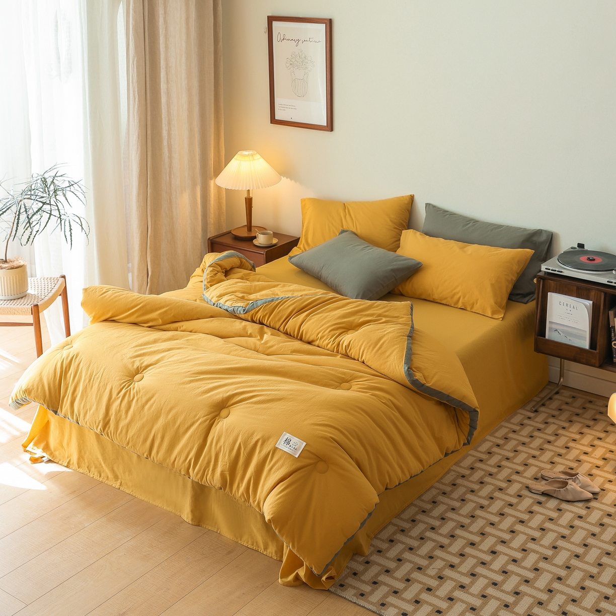 91家纺网 家纺一手货源 找家纺 雯雨家纺 2025新款里外全棉新疆棉花被被子被芯 鸣亮黄