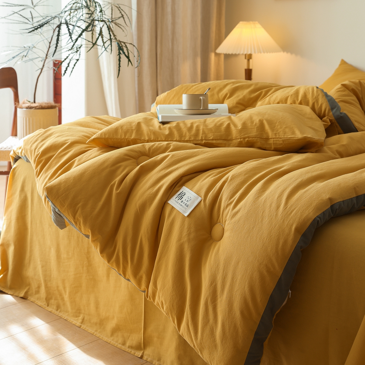 91家纺网 家纺一手货源 找家纺 雯雨家纺 2025新款里外全棉新疆棉花被被子被芯 鸣亮黄