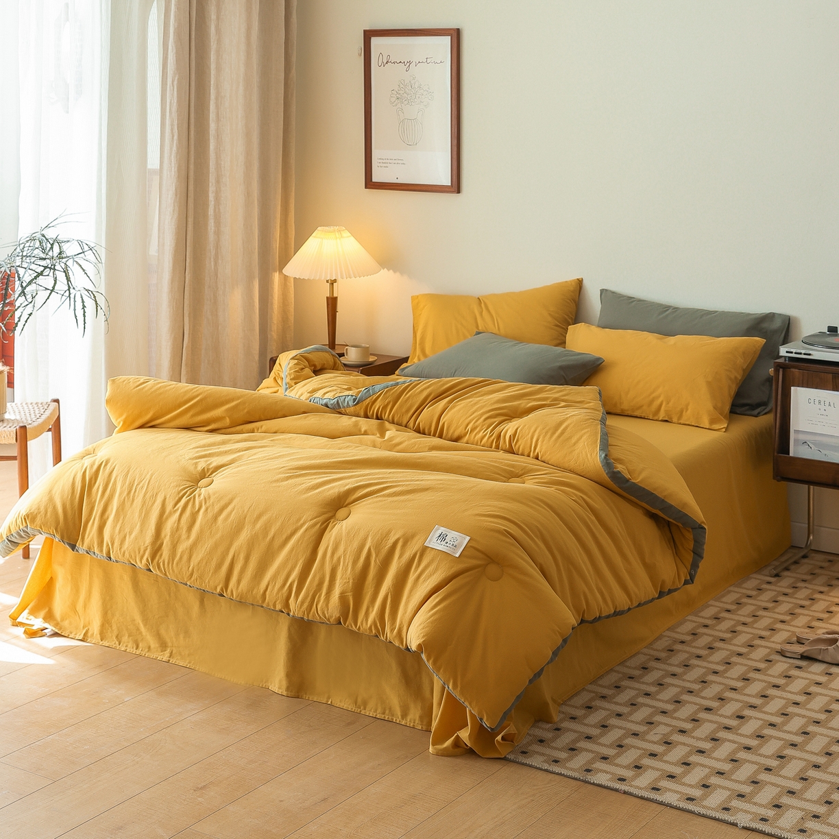 91家纺网 家纺一手货源 找家纺 雯雨家纺 2025新款里外全棉新疆棉花被被子被芯 鸣亮黄