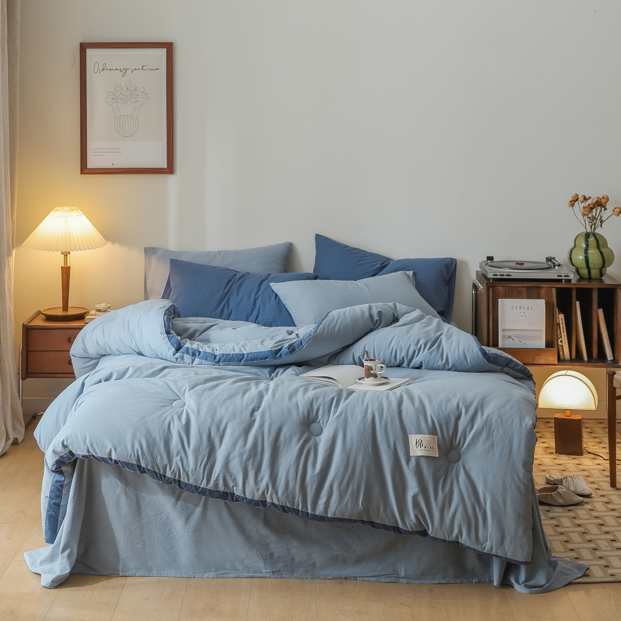 91家纺网 家纺一手货源 找家纺 雯雨家纺 2025新款里外全棉新疆棉花被被子被芯 轻奢蓝