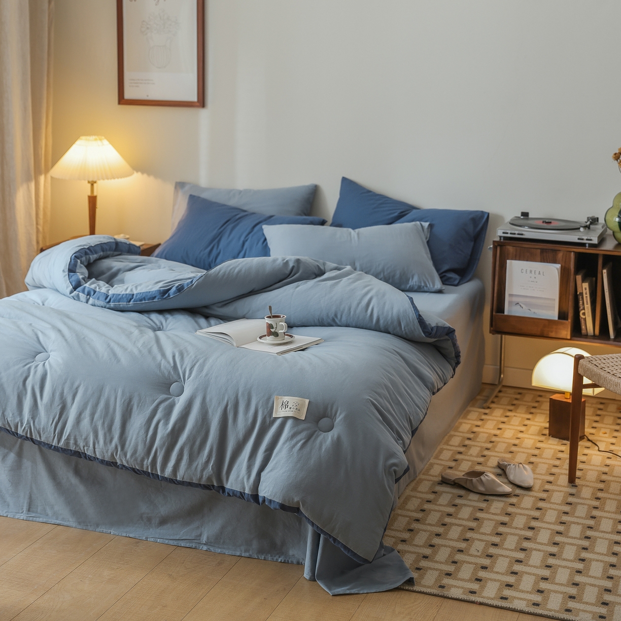 91家纺网 家纺一手货源 找家纺 雯雨家纺 2025新款里外全棉新疆棉花被被子被芯 轻奢蓝