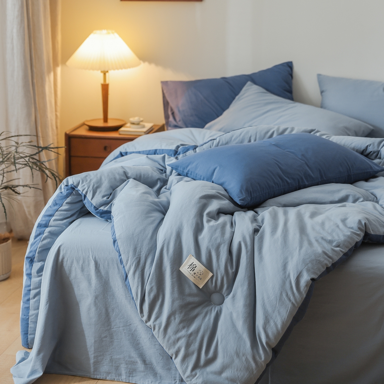 91家纺网 家纺一手货源 找家纺 雯雨家纺 2025新款里外全棉新疆棉花被被子被芯 轻奢蓝