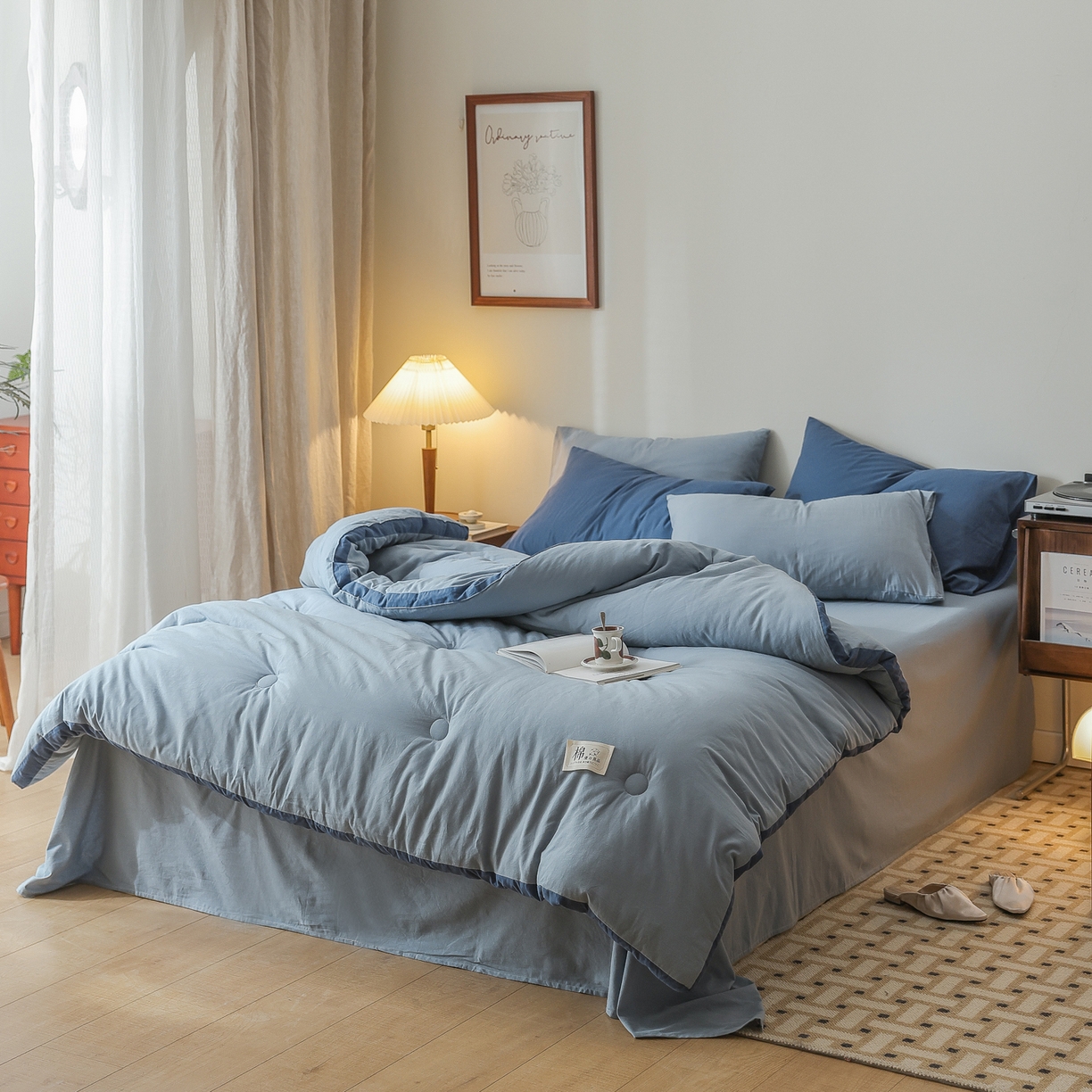 91家纺网 家纺一手货源 找家纺 雯雨家纺 2025新款里外全棉新疆棉花被被子被芯 轻奢蓝