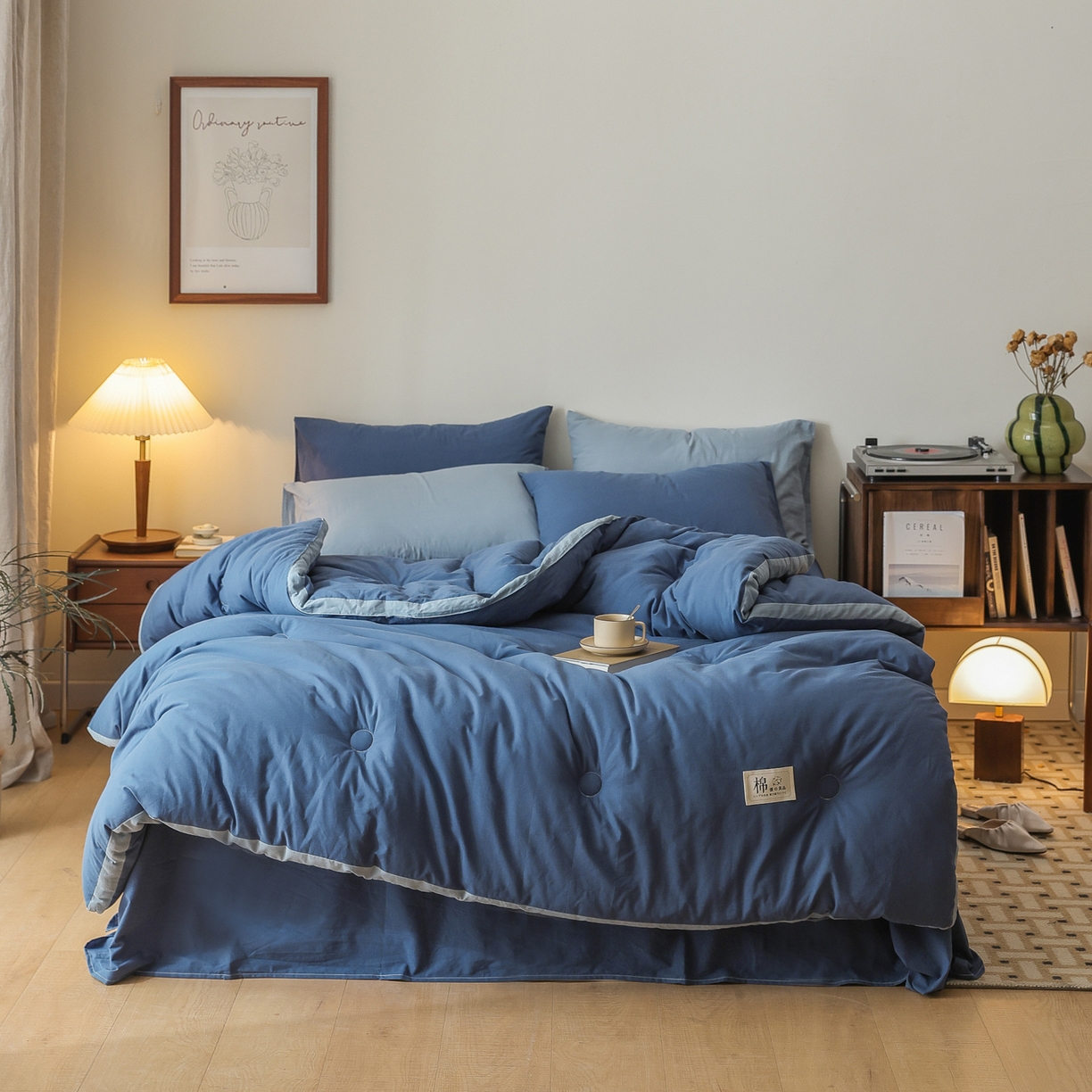 91家纺网 家纺一手货源 找家纺 雯雨家纺 2025新款里外全棉新疆棉花被被子被芯 深蓝