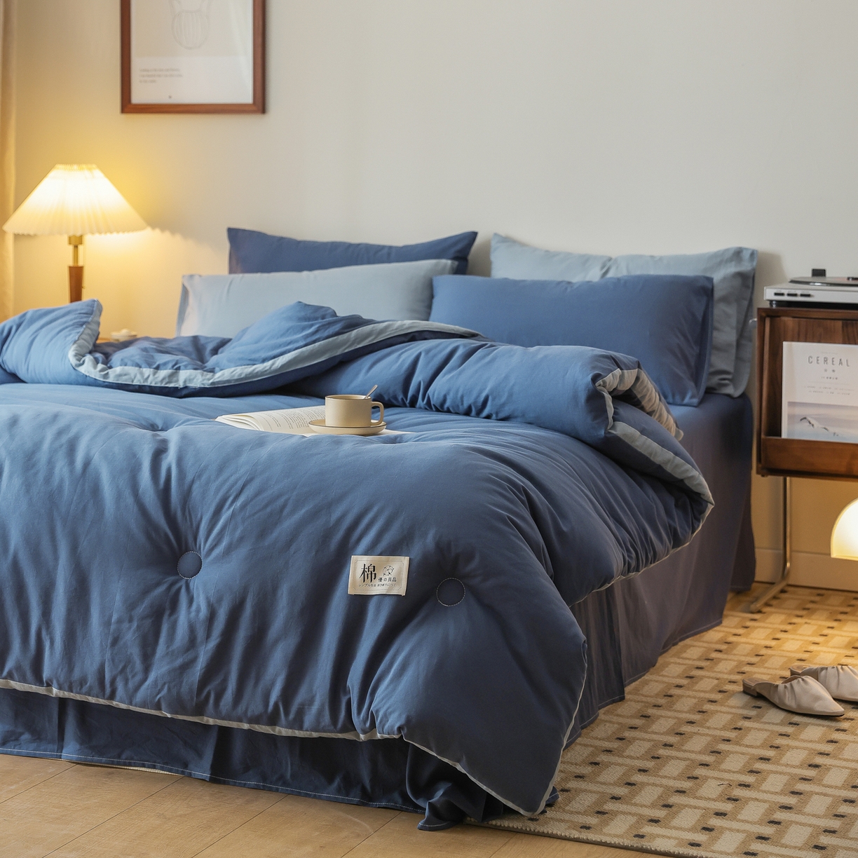 91家纺网 家纺一手货源 找家纺 雯雨家纺 2025新款里外全棉新疆棉花被被子被芯 深蓝