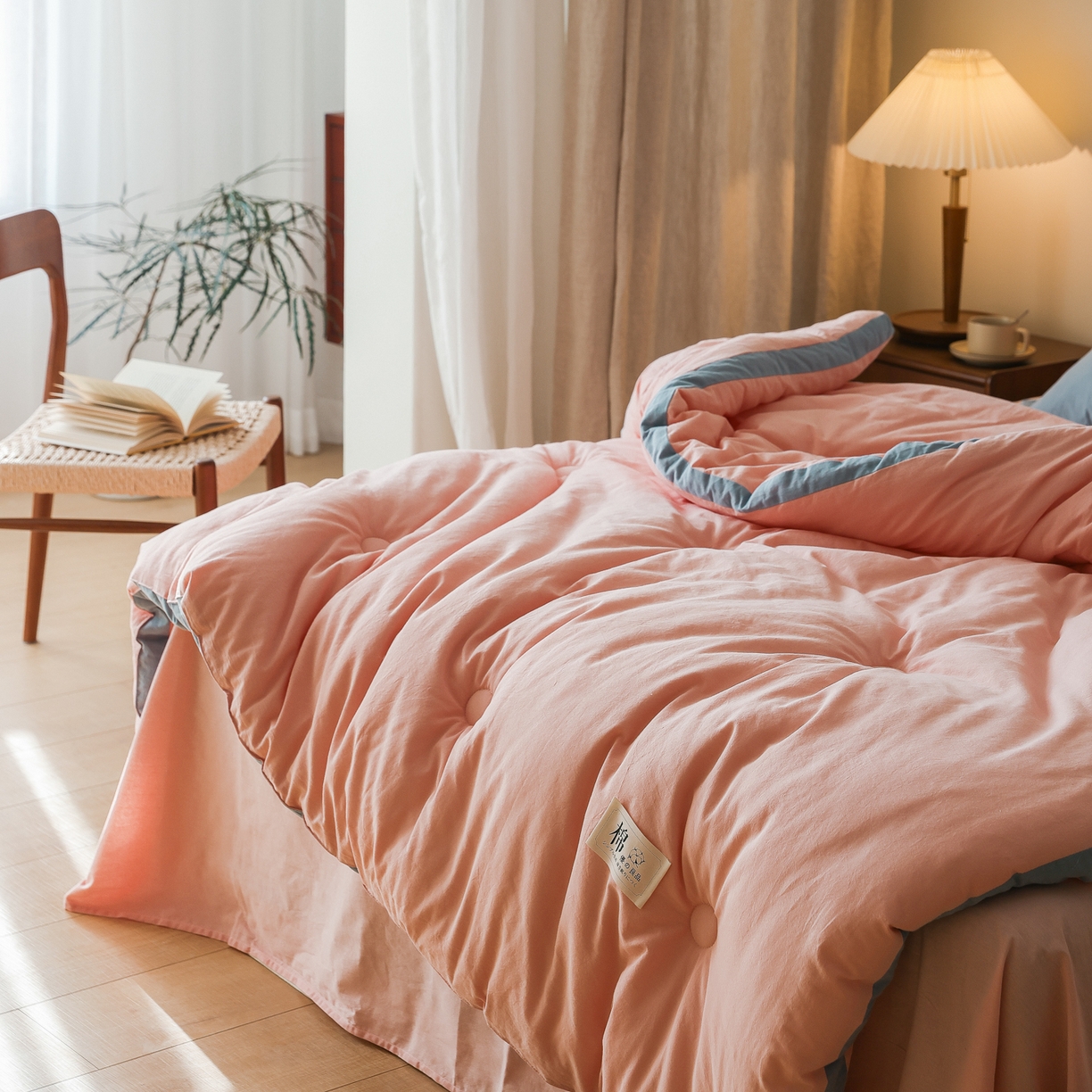 91家纺网 家纺一手货源 找家纺 雯雨家纺 2025新款里外全棉新疆棉花被被子被芯 文艺粉