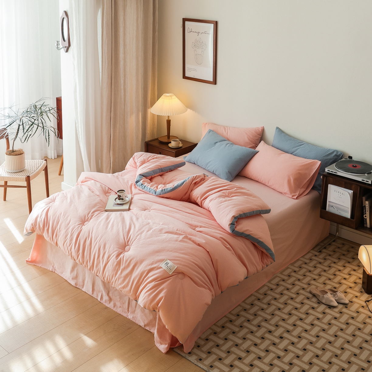 91家纺网 家纺一手货源 找家纺 雯雨家纺 2025新款里外全棉新疆棉花被被子被芯 文艺粉