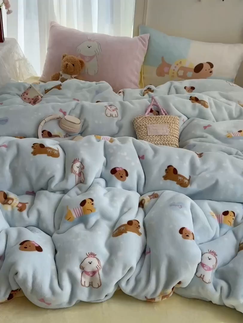 91家纺网 家纺一手货源 找家纺 （总）美乐迪家纺 2025秋冬新款牛奶绒四件套