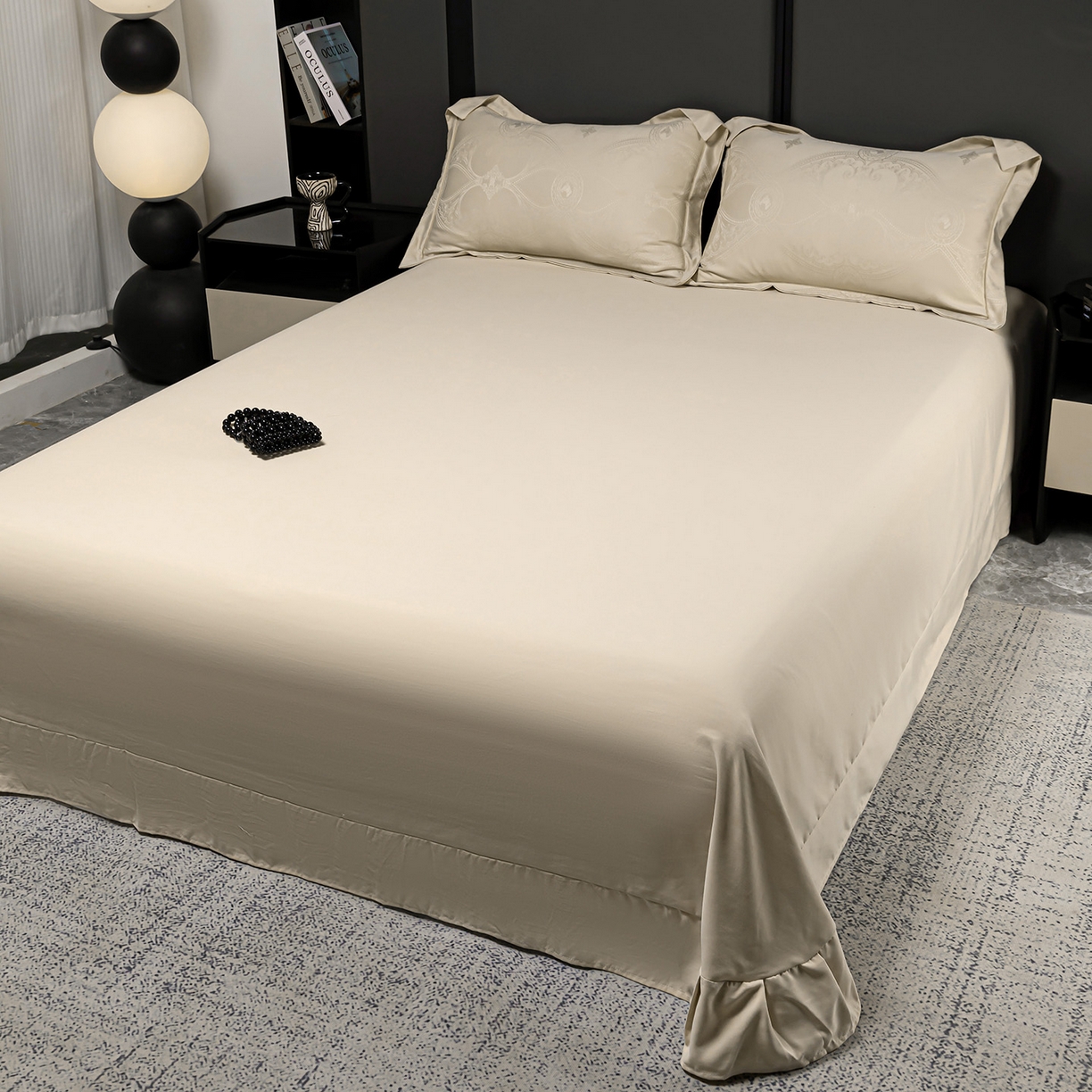 91家纺网 家纺一手货源 找家纺 优选 2025新款欧式轻奢风直播热款贡缎提花四件套床单床笠款 浅香槟