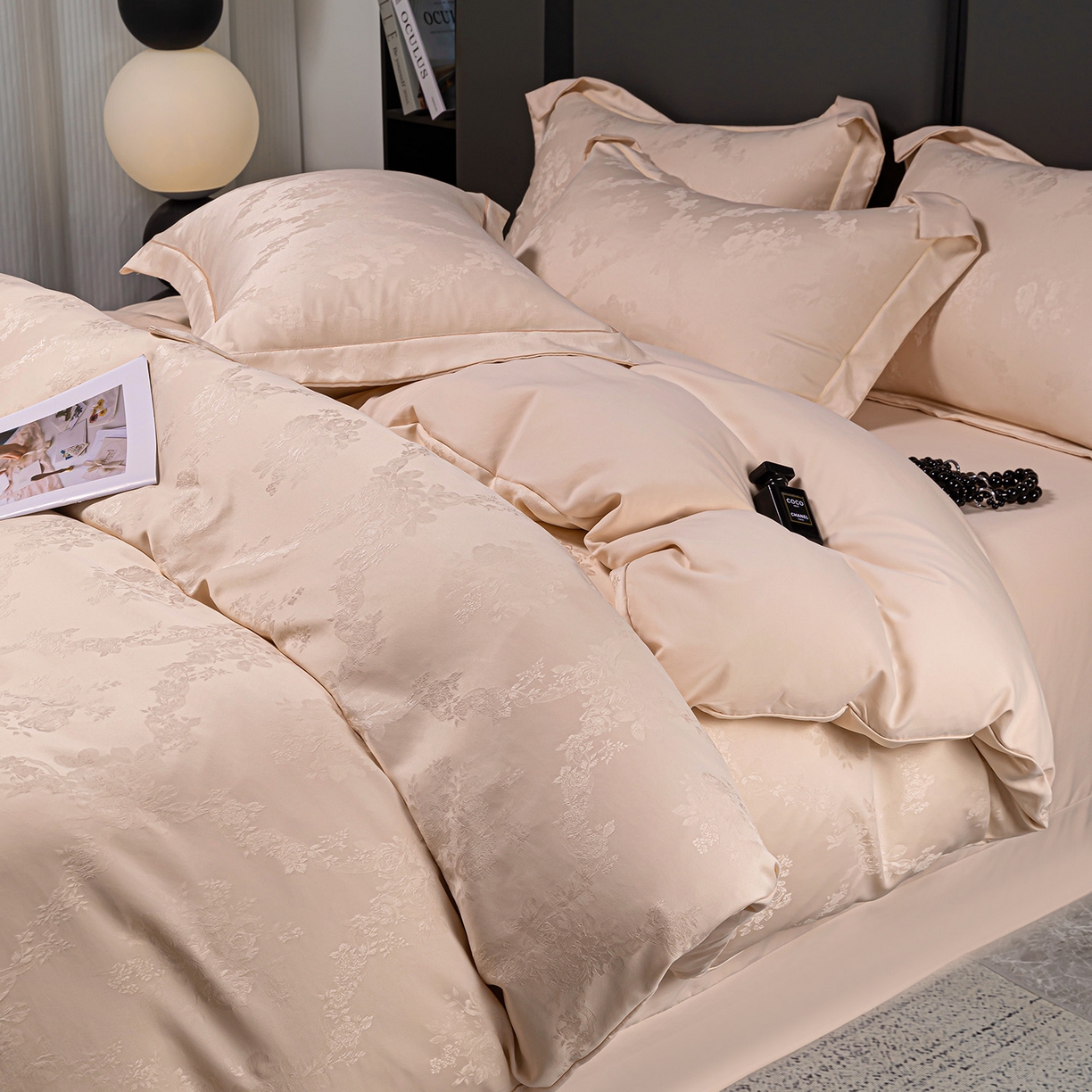 91家纺网 家纺一手货源 找家纺 优选 2025新款欧式轻奢风直播热款贡缎提花四件套床单床笠款 琳娜粉