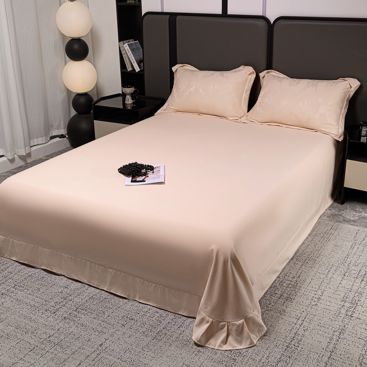 91家纺网 家纺一手货源 找家纺 优选 2025新款欧式轻奢风直播热款贡缎提花四件套床单床笠款 琳娜粉