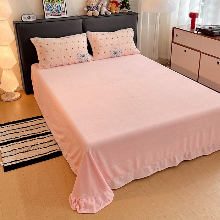 91家纺网 家纺一手货源 找家纺 金梦拉 2025直播爆款A类加厚兔绒印花系列四件套 波点蝴蝶结粉