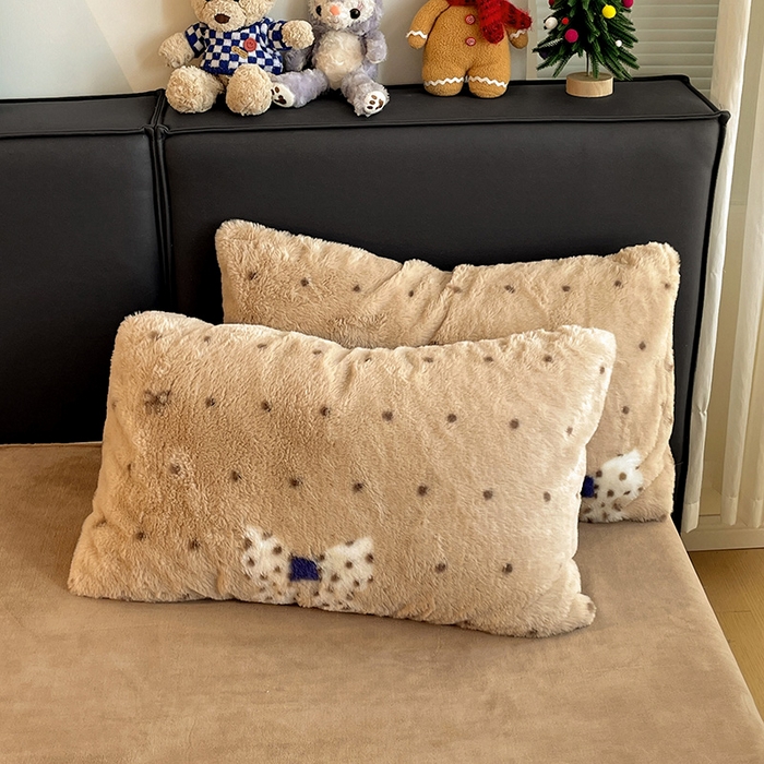 91家纺网 家纺一手货源 找家纺 金梦拉 2025直播爆款A类加厚兔绒印花系列四件套 波点蝴蝶结咖