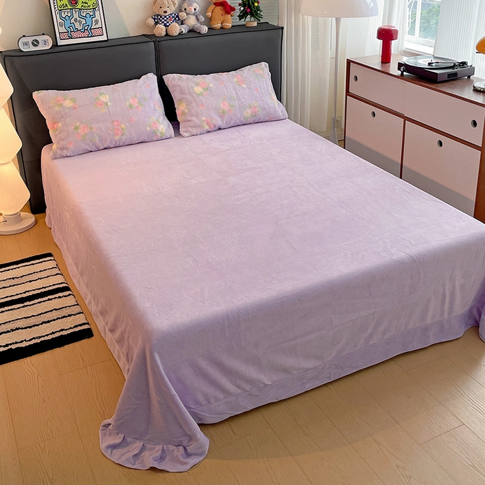 91家纺网 家纺一手货源 找家纺 金梦拉 2025直播爆款A类加厚兔绒印花系列四件套 豆蔻紫