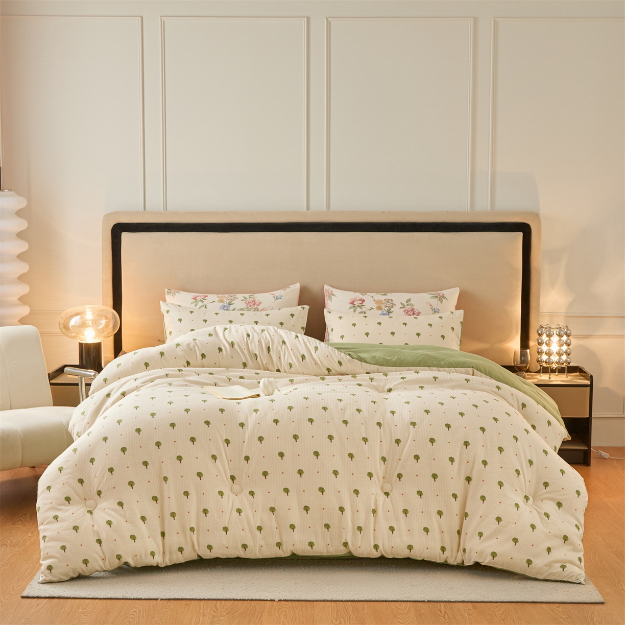 91家纺网 家纺一手货源 找家纺 换种生活 2025新款A类泡泡棉冬被被子被芯 森林绿