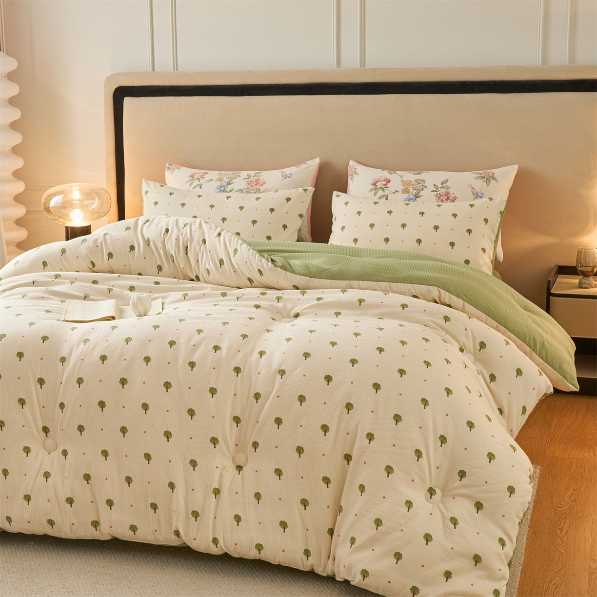 91家纺网 家纺一手货源 找家纺 换种生活 2025新款A类泡泡棉冬被被子被芯 森林绿