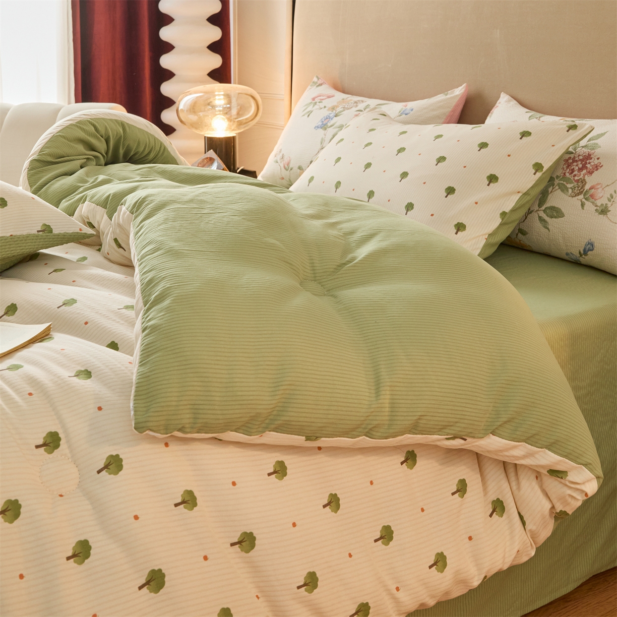 91家纺网 家纺一手货源 找家纺 换种生活 2025新款A类泡泡棉冬被被子被芯 森林绿