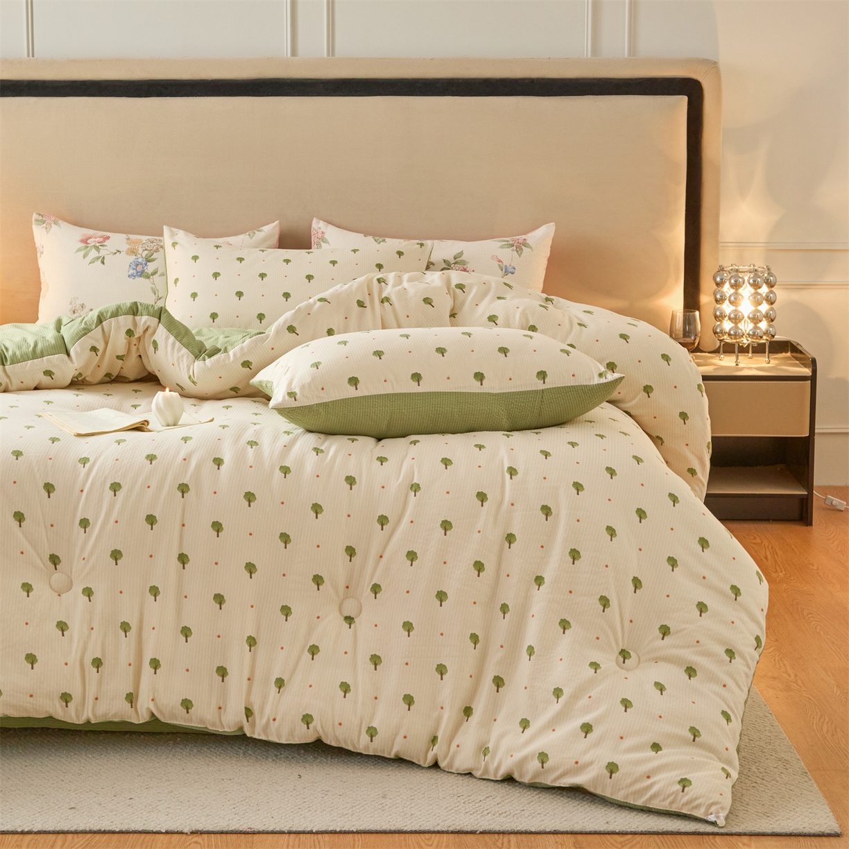 91家纺网 家纺一手货源 找家纺 换种生活 2025新款A类泡泡棉冬被被子被芯 森林绿