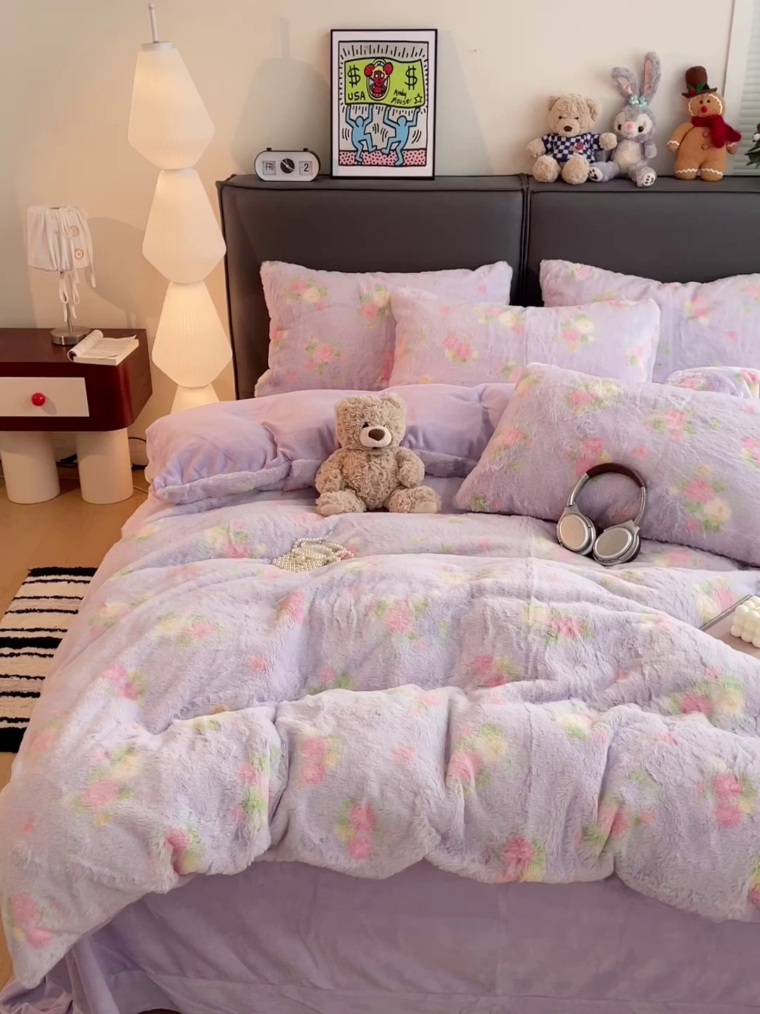 91家纺网 家纺一手货源 找家纺 金梦拉 2025直播爆款A类加厚兔绒印花系列四件套 豆蔻紫