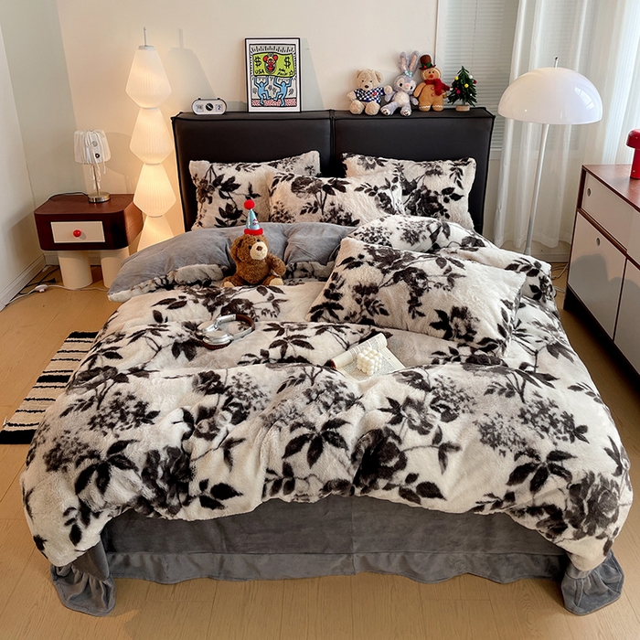 91家纺网 家纺一手货源 找家纺 金梦拉 2025直播爆款A类加厚兔绒印花系列四件套 花海