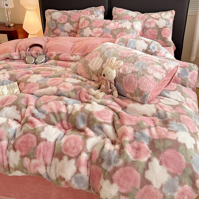 91家纺网 家纺一手货源 找家纺 金梦拉 2025直播爆款A类加厚兔绒印花系列四件套 花漾