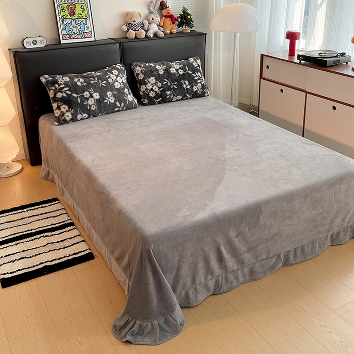 91家纺网 家纺一手货源 找家纺 金梦拉 2025直播爆款A类加厚兔绒印花系列四件套 花影灰