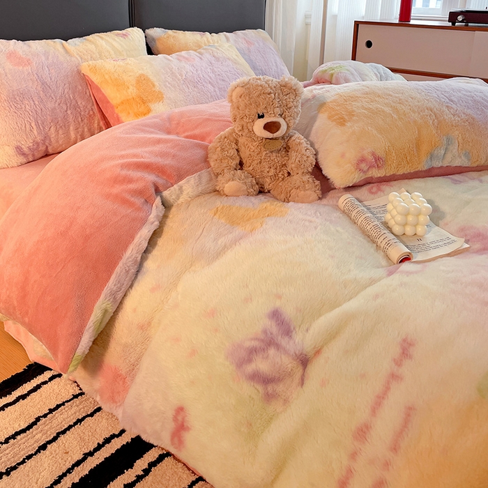 91家纺网 家纺一手货源 找家纺 金梦拉 2025直播爆款A类加厚兔绒印花系列四件套 幻碟