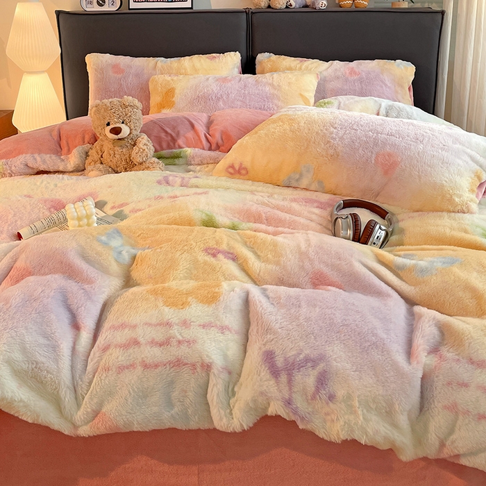 91家纺网 家纺一手货源 找家纺 金梦拉 2025直播爆款A类加厚兔绒印花系列四件套 幻碟