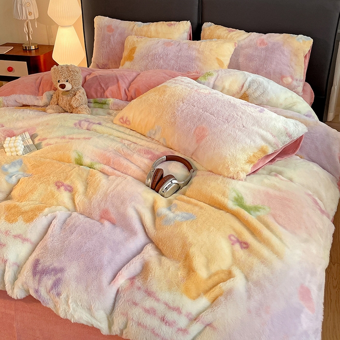 91家纺网 家纺一手货源 找家纺 金梦拉 2025直播爆款A类加厚兔绒印花系列四件套 幻碟