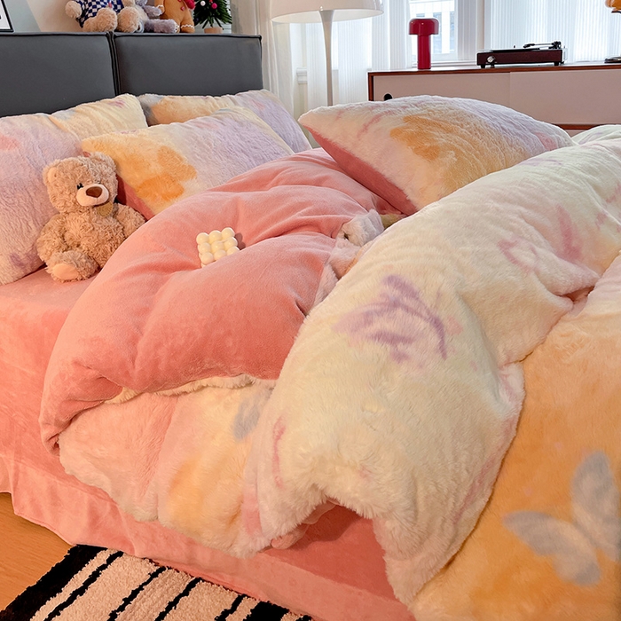 91家纺网 家纺一手货源 找家纺 金梦拉 2025直播爆款A类加厚兔绒印花系列四件套 幻碟