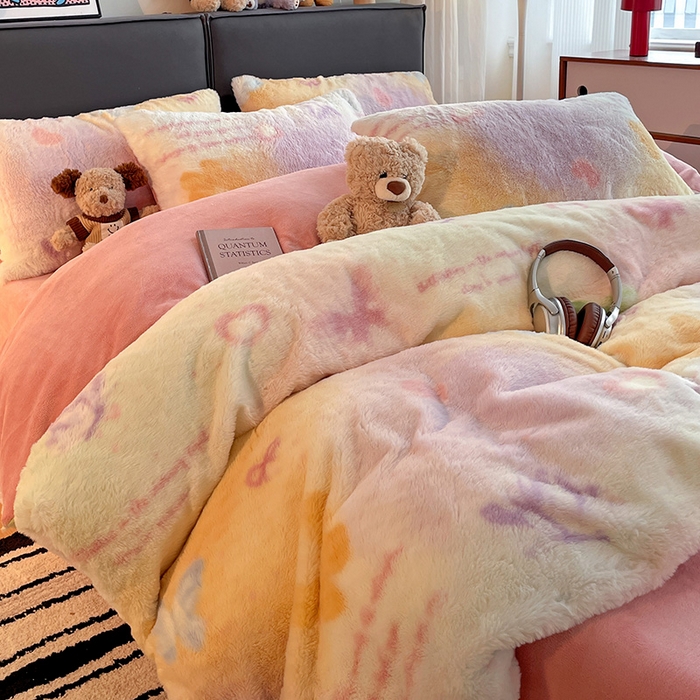 91家纺网 家纺一手货源 找家纺 金梦拉 2025直播爆款A类加厚兔绒印花系列四件套 幻碟