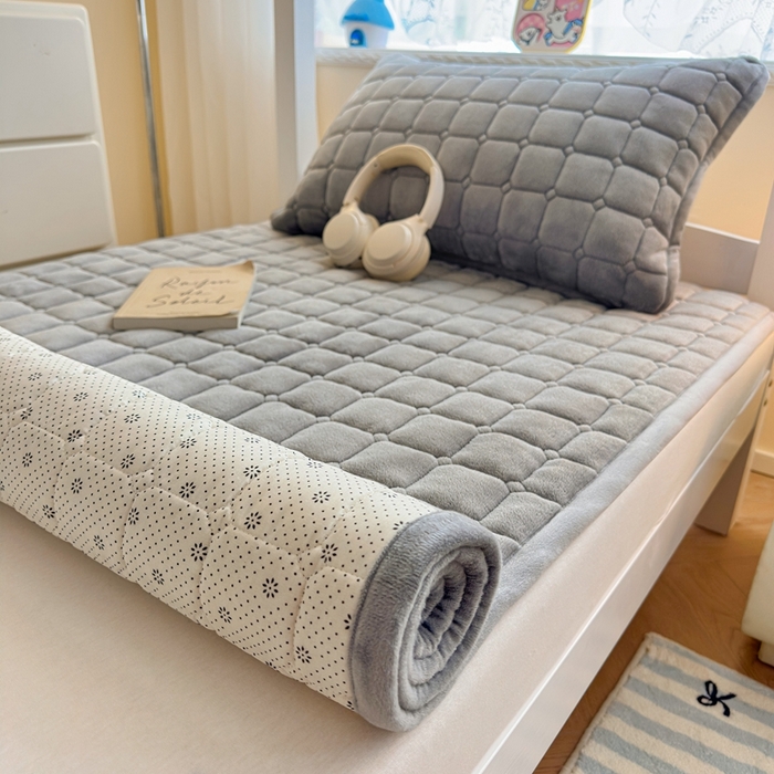 91家纺网 家纺一手货源 找家纺 雅萱家纺 2025新款牛奶绒夹棉印花床垫学生图 绒床垫-灰色