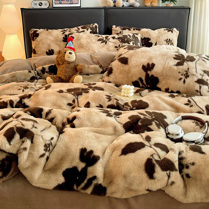 91家纺网 家纺一手货源 找家纺 金梦拉 2025直播爆款A类加厚兔绒印花系列四件套 简单爱