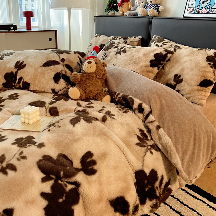 91家纺网 家纺一手货源 找家纺 金梦拉 2025直播爆款A类加厚兔绒印花系列四件套 简单爱