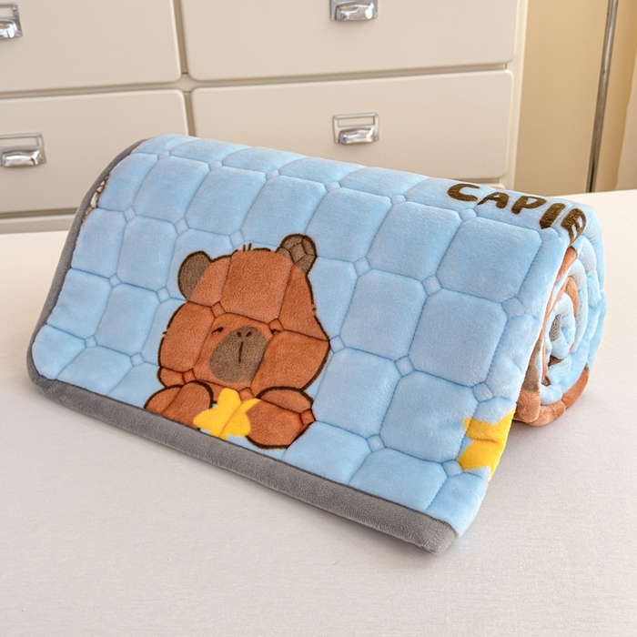 91家纺网 家纺一手货源 找家纺 雅萱家纺 2025新款牛奶绒夹棉印花床垫学生图 绒床垫-奶茶屯屯蓝色