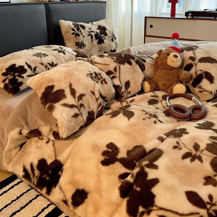 91家纺网 家纺一手货源 找家纺 金梦拉 2025直播爆款A类加厚兔绒印花系列四件套 简单爱