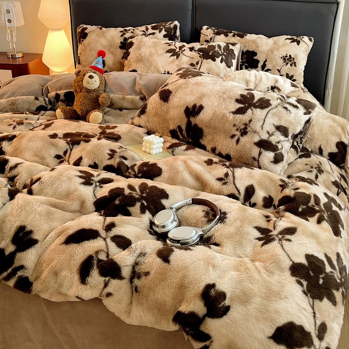 91家纺网 家纺一手货源 找家纺 金梦拉 2025直播爆款A类加厚兔绒印花系列四件套 简单爱