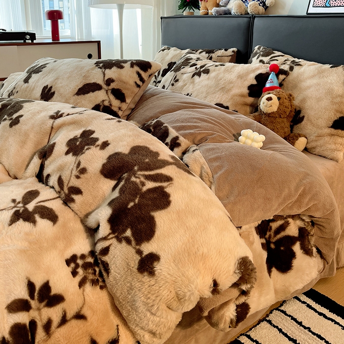 91家纺网 家纺一手货源 找家纺 金梦拉 2025直播爆款A类加厚兔绒印花系列四件套 简单爱