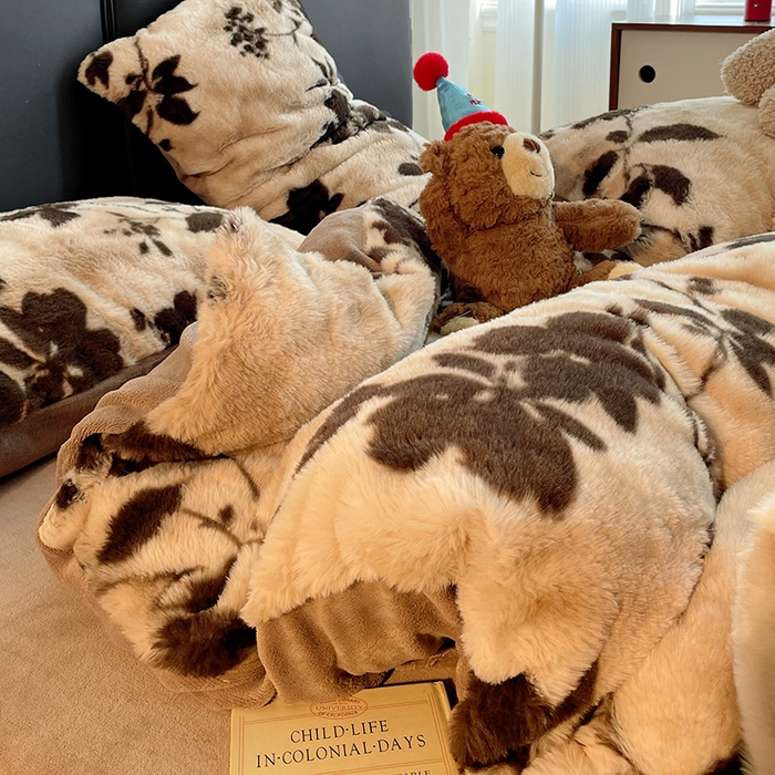 91家纺网 家纺一手货源 找家纺 金梦拉 2025直播爆款A类加厚兔绒印花系列四件套 简单爱