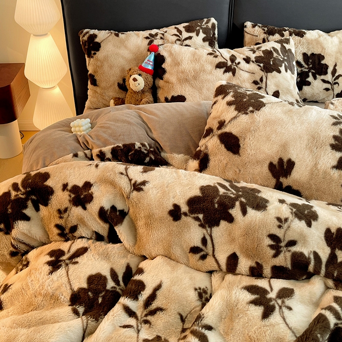 91家纺网 家纺一手货源 找家纺 金梦拉 2025直播爆款A类加厚兔绒印花系列四件套 简单爱